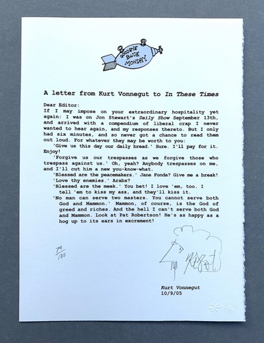 Kurt vonnegut letter - vonnegut, "a