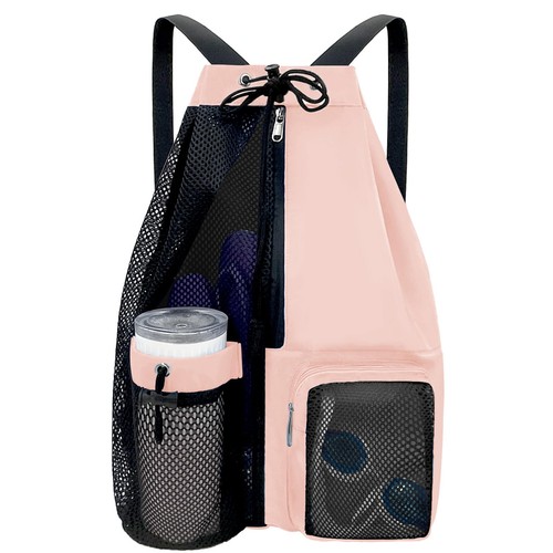 Drawstring mesh beach backpack - drawstring,
