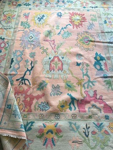 Hand knotted pink oushak rug - hand,