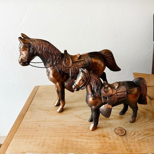 Vintage metal horse set - horse, copper