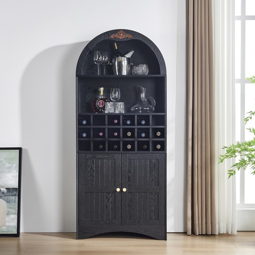 Arched wood wine cabinet - wood, mdf