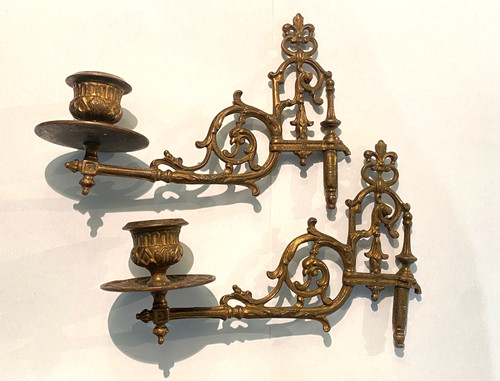 Pair ornate antique brass - pair,