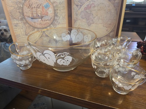 Vintage glass punch bowl set - vintage,