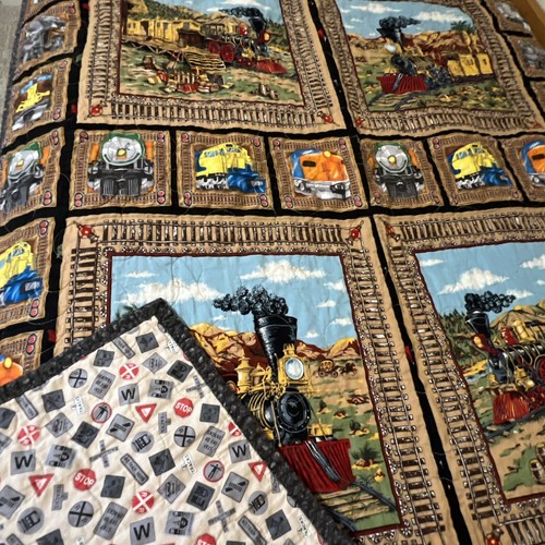 Handmade trains quilt kids - handmade,