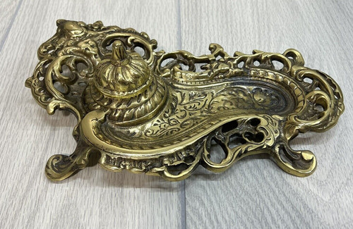 Vintage ornate brass - brass, inkwell
