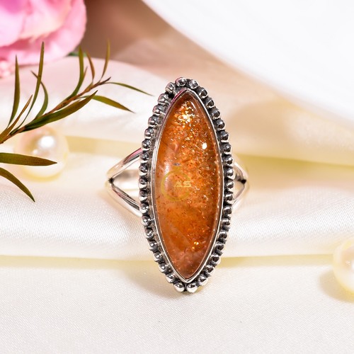 Natural sunstone ring - ring, 925