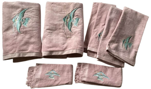 Vtg towel set pink teal - vtg,