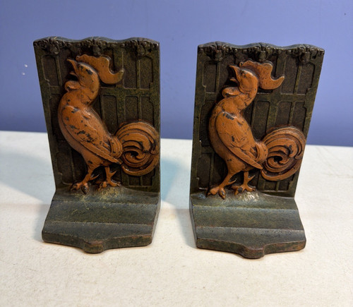 Cast iron rooster - iron, bookends