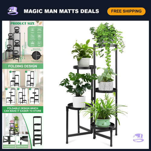 Tier black metal plant stand - 5-tier,