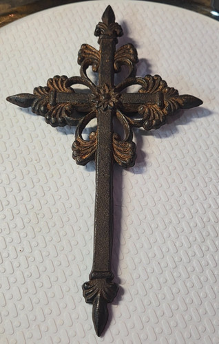 Ornate cast iron wall cross - wall,