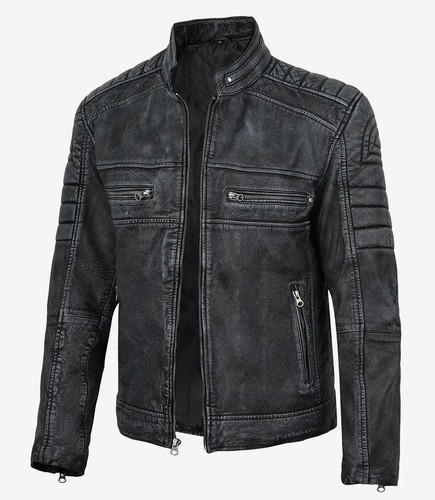 Men washed black leather - washed,