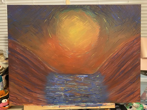 Original gouache painting sun - painting,