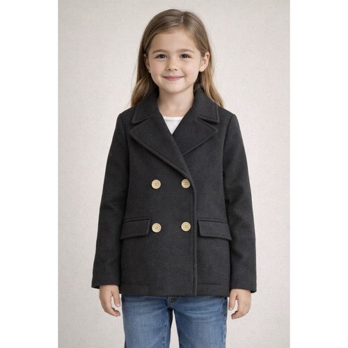 Girls black peacoat - black,