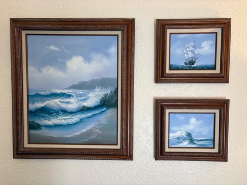 Vintage piece seascape oil - vintage, 3-piece