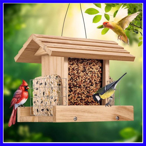 Charming wooden bird feeder - wooden,