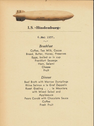 Hindenburg rigid airship menu - hindenburg,