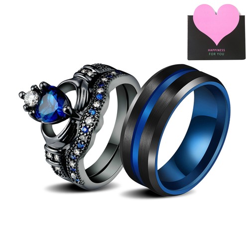 2pcs his hers matching blue - hers, cz