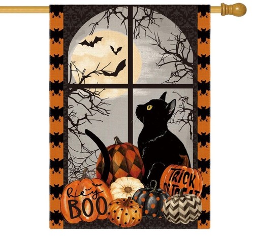 Halloween black cat house flag - halloween,