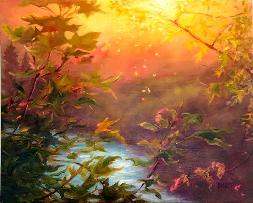 Original oil painting river - oil,