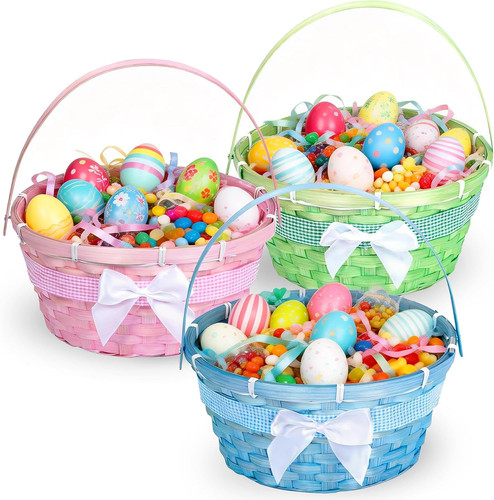 Pcs easter bamboo baskets - 3,