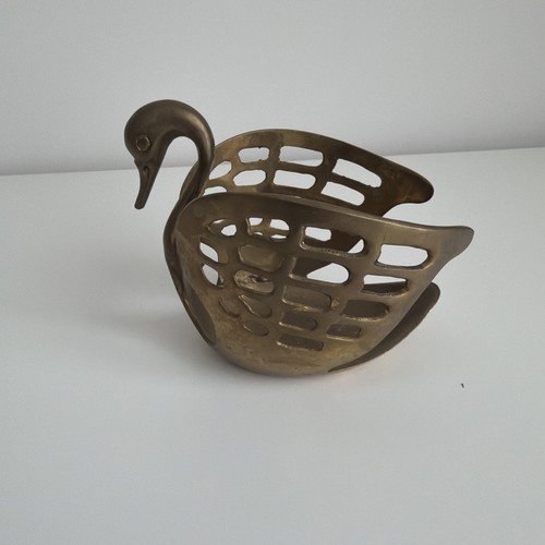 Vtg brass swan trinket - vtg, dish