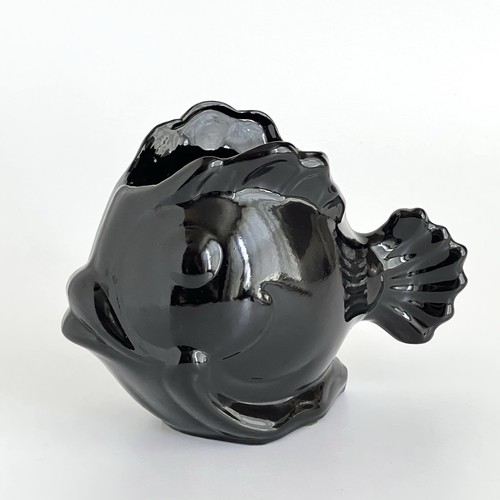 Black ceramic koi - black, planter