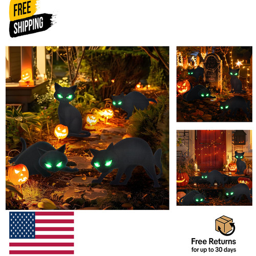 Lighted black cat decor - black, yard
