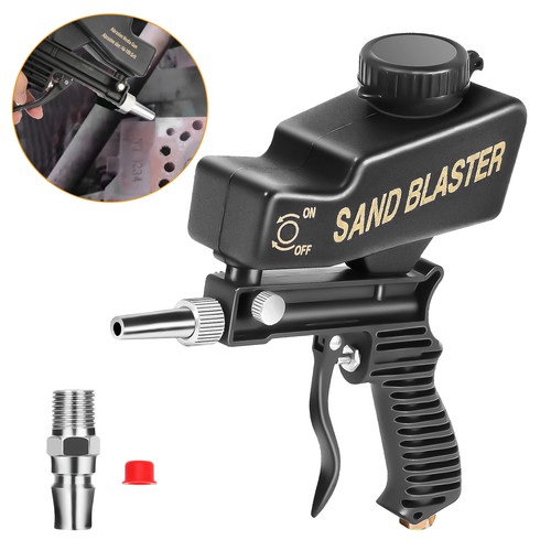 Gravity feed held sand - held, blaster