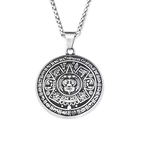 Mayan calendar necklace silver - mayan,