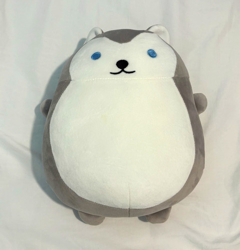 Gray white husky plush doll - white,