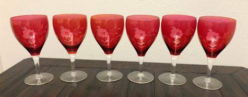 Vintage cranberry red floral - red,