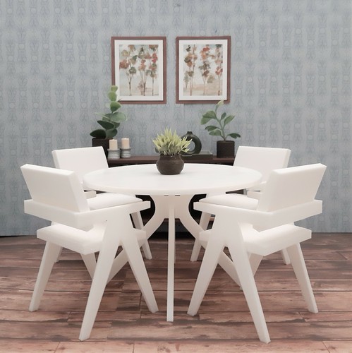 White table chairs - table, 4