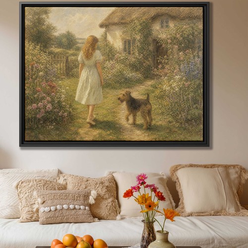 Oil painting cottage airedale - oil,