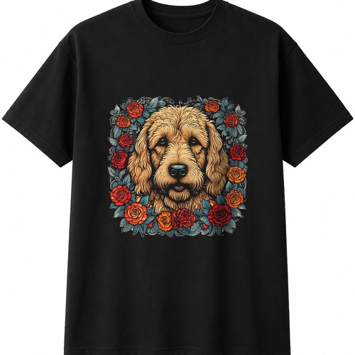 Goldendoodle with roses dog - roses,