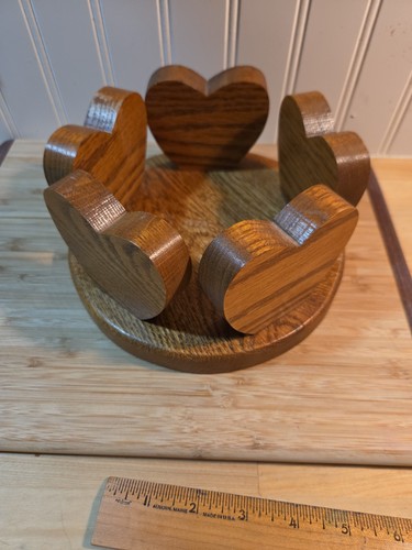 Vintage 80s oak wood hearts - 80s,