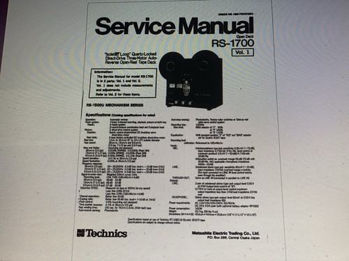 Technics 1700 service - technics, rs-1700