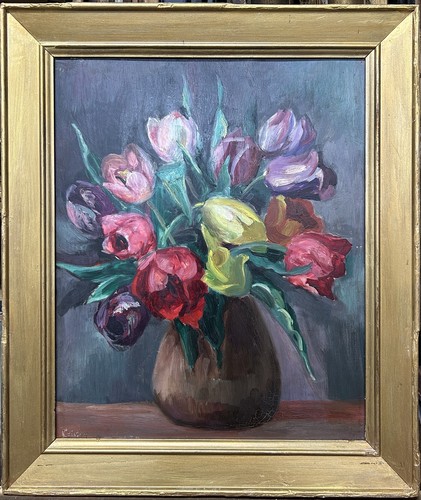 Antique oil painting bouquet - antique,