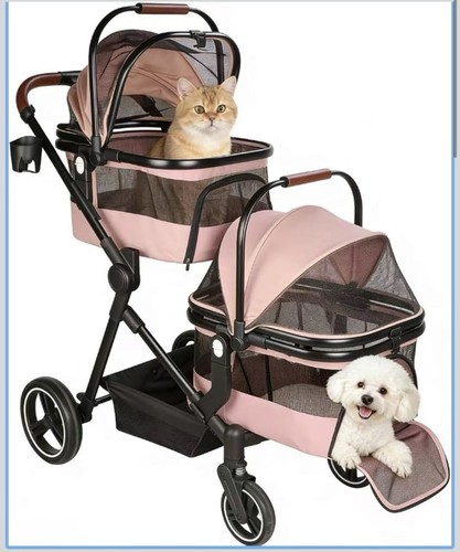 Foldable double pet stroller - foldable,