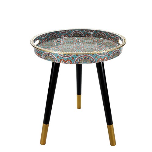 Mandala tray top side table - side,