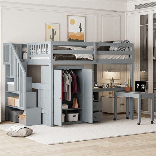 Wood full size loft bed - wood,