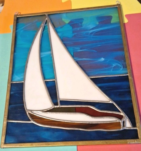 Vtg sailboat stained glass - stained,