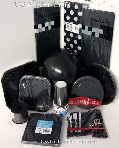 Black party paper plates - party,