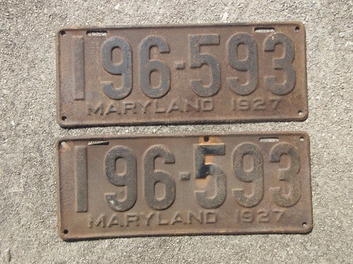 1927 maryland license plate - maryland,