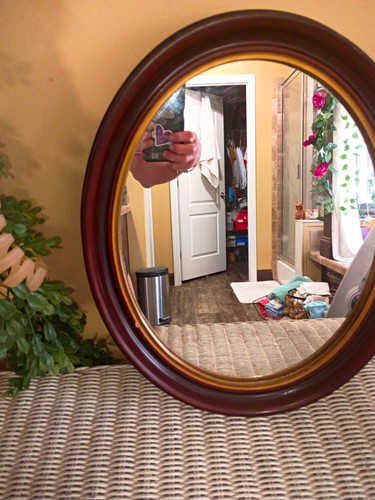 Oval wall mirror - brown, wood
