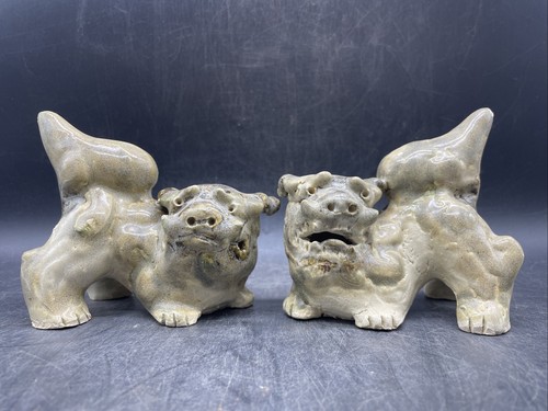Foo dog pair glazed - foo,