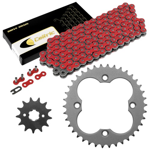 Red drive chain and sprockets - and,