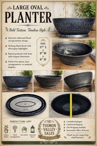 Large black oval planter - black,