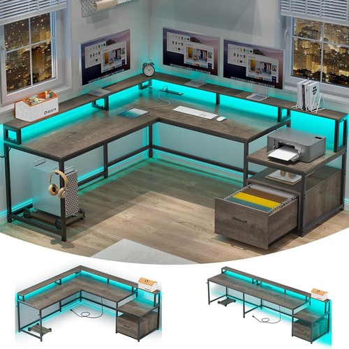 Shaped desk with led - l,