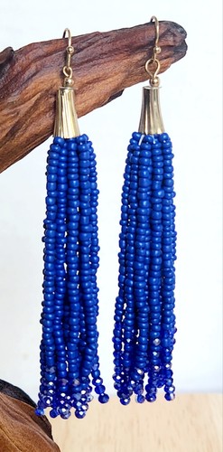 Long blue glass seed - blue,