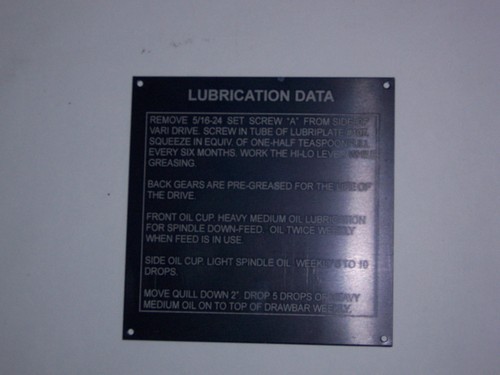 New lubrication data plate - plate, for